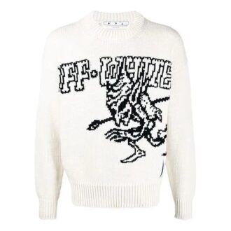 SS21 Jersey de cuello redondo estampado, blanco