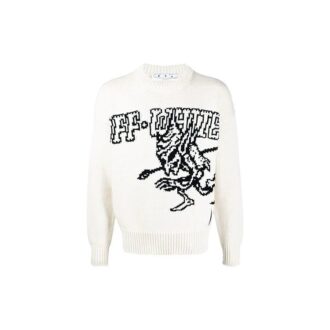 SS21 Jersey de cuello redondo estampado, blanco