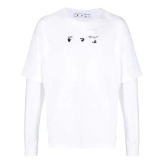 SS21 Logotipo Estampado trasero Cuello redondo Manga larga Versión normal Blanco