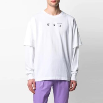 SS21 Logotipo Estampado trasero Cuello redondo Manga larga Versión normal Blanco