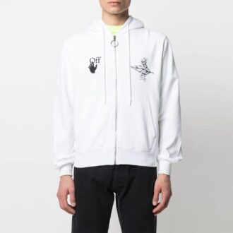 SS21 Sudadera con cremallera y estampado de logotipo, blanca