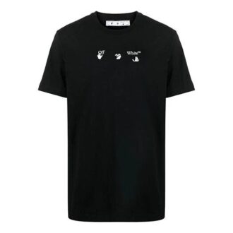 SS21 Suéter de manga corta y cuello redondo con estampado de flechas Bolt, versión estándar, negro
