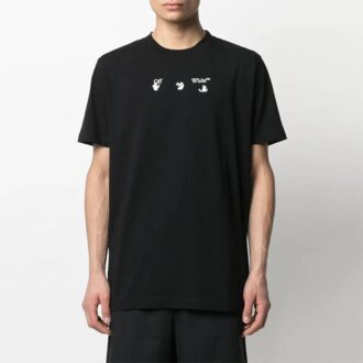 SS21 Suéter de manga corta y cuello redondo con estampado de flechas Bolt, versión estándar, negro