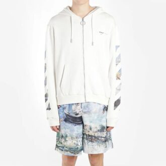 Sudadera con capucha y cremallera Printing Arrow para hombre, color blanco