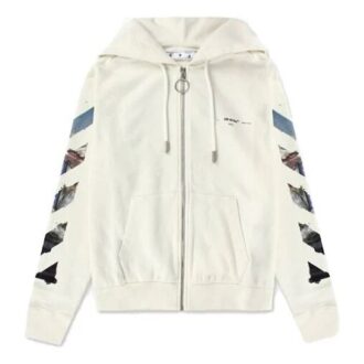 Sudadera con capucha y estampado con cremallera para hombre, color blanco