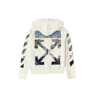 Sudadera con capucha y estampado con cremallera para hombre, color blanco