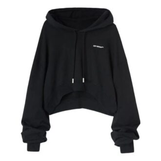 Sudadera corta con capucha y logo bordado en blanco roto «Black»