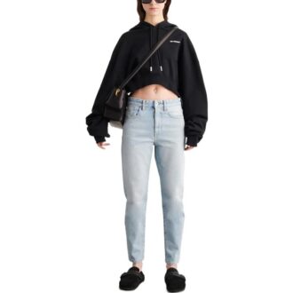 Sudadera corta con capucha y logo bordado en blanco roto «Black»