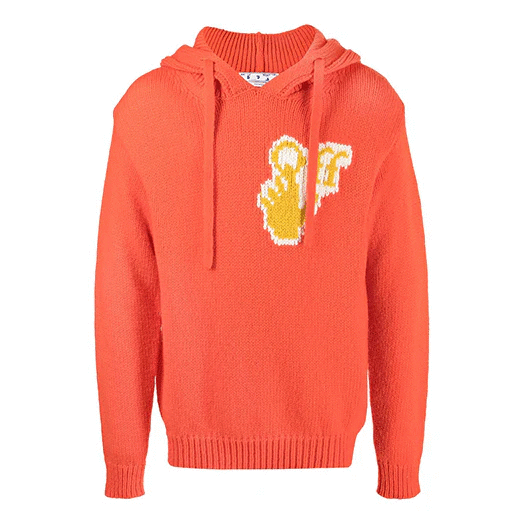 Suéter de lana con capucha y punto intarsia con logotipo Off-White para hombre FW21, corte holgado, color naranja