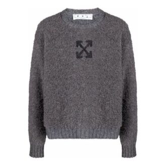 Suéter de lana de color liso con logotipo de Off-White en jacquard y diseño de Arrows para hombre, gris
