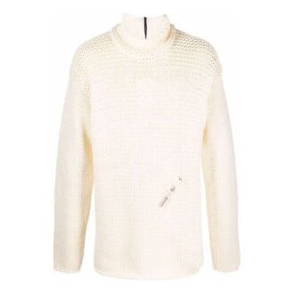 Suéter de lana de cuello alto de color liso con detalle de punto para hombre de Off-White, corte holgado, blanco