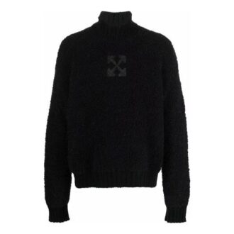 Suéter de lana de cuello alto de Off-White para hombre, colección FW21, con patrón de logotipo, color liso, corte holgado, negro