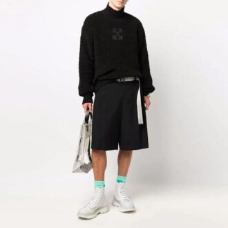 Suéter de lana de cuello alto de Off-White para hombre, colección FW21, con patrón de logotipo, color liso, corte holgado, negro