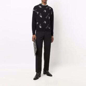 Suéter de lana de cuello redondo con logo de punto intarsia para hombre Off-White FW21, corte holgado, color negro