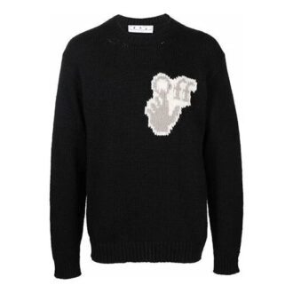 Suéter de lana de cuello redondo con logo «Hands Off» y letras de Off-White para hombre, colección FW21, corte holgado, color negro