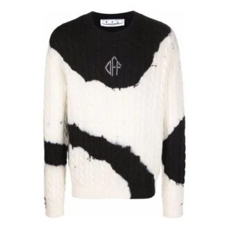 Suéter de lana de cuello redondo de punto con diseño tie-dye y bloques de color para hombre Off-White FW21, corte holgado, blanco