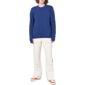 Suéter de lana de cuello redondo y manga larga con patrón geométrico en intarsia de Off-White para hombre, colección Otoño-Invierno 2022, color azul