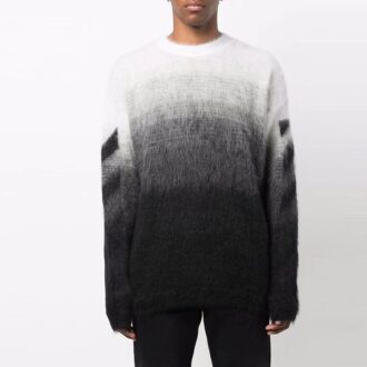 Suéter de lana de cuello redondo y manga larga Off-White para hombre FW21, con degradado, corte holgado, negro otoñal