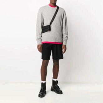 Suéter de lana de cuello redondo y mangas largas Off-White para hombre, corte holgado, color gris