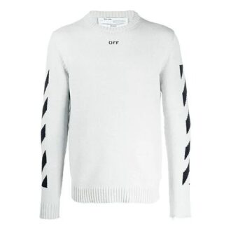 Suéter de lana de hombre Off-White con rayas diagonales en forma de Diagonal Arrow y diseño intarsia, corte ajustado, color blanco