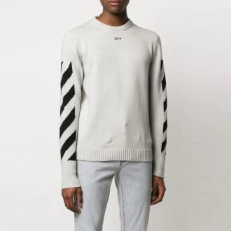 Suéter de lana de hombre Off-White con rayas diagonales en forma de Diagonal Arrow y diseño intarsia, corte ajustado, color blanco