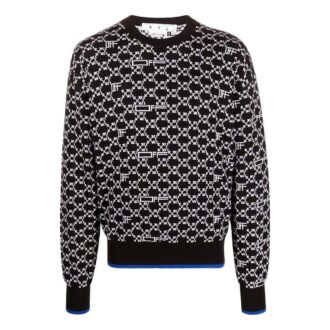 Suéter de lana de manga larga con cuello redondo y tejido intarsia con logo Off-White para hombre, colección primavera-verano 2022, color negro