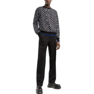 Suéter de lana de manga larga con cuello redondo y tejido intarsia con logo Off-White para hombre, colección primavera-verano 2022, color negro