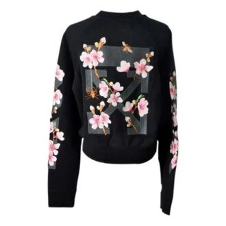Suéter Off-White Fw17 de cuello redondo con bordado floral de flores de cerezo