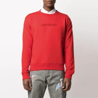 Versión de cuello redondo y manga larga con logotipo bordado, color rojo