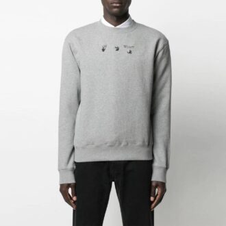 Versión de manga larga holgada con cuello redondo y estampado de letras del logotipo SS21, color gris