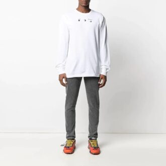 Versión estándar de manga larga con cuello redondo y estampado de Arrows, primavera-verano 2021, blanco