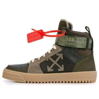Zapatillas altas de cuero y gamuza con paneles industriales Verde militar