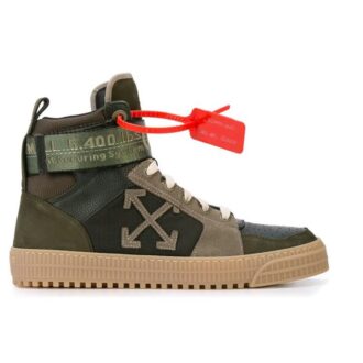 Zapatillas altas de cuero y gamuza con paneles industriales Verde militar