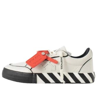 Zapatillas bajas de cuero Vulcanized con contorno «Blanco, Negro, Naranja»