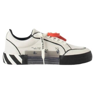 Zapatillas bajas de cuero Vulcanized con contorno «Blanco, Negro, Naranja»